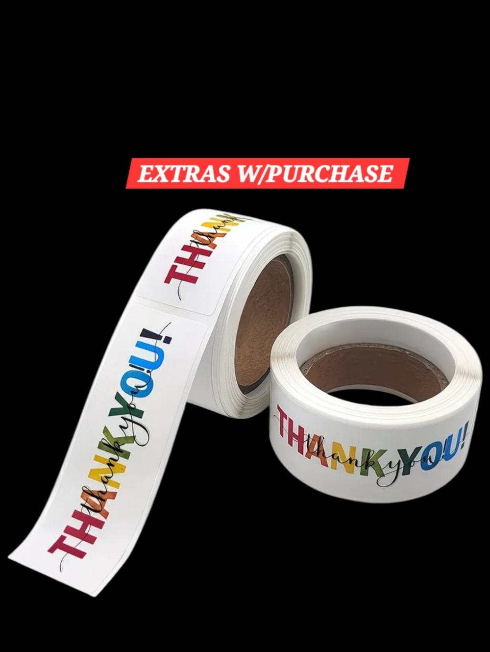 120ct. Multi-Color Thank You Square Stickers Bonus 3 Random Polymailers 1"Hx3"W